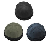 Men Retro Docker Leon Beanie Cap Pure Cotton Hat Black