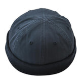 Men Retro Docker Leon Beanie Cap Pure Cotton Hat Deep Blue