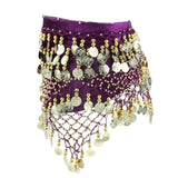 Women's Belly Dance Hip Scarf Hip Skirt Waist Chain With Gold Coins Purple