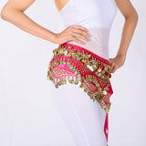 Women's Belly Dance Hip Scarf Hip Skirt Waist Chain With Gold Coins Red