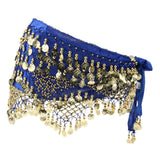 Women's Belly Dance Hip Scarf Hip Skirt Waist Chain With Gold Coins Blue