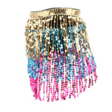 Women's Belly Dance Hip Scarf Sequin Tassel Hip Skirt Colorful Waist Chain Gold