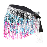 Women's Belly Dance Hip Scarf Sequin Tassel Hip Skirt Colorful Waist Chain Silver