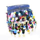 Women's Sequins Beads Belly Dance Skirt Hip Scarf Waistband Belt Royal Blue