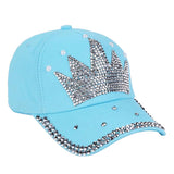 Womens Baseball Cap Crown Rhinestone Snapback Adjustable Sport Sun Hat Blue