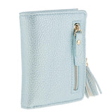 Pearl Luster Peach Heart PU Leather Wallet with Zipper Pocket Tassel Blue