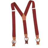 Vintage Men's Y Back Suspenders with Strong Clips Leather Joint Red wine