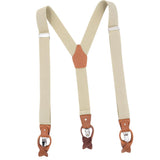 Vintage Men's Y Back Suspenders with Strong Clips Leather Joint Khaki