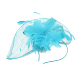 Women's Vintage Flower Feather Mesh Net Fascinator Hair Clip Hat Party Blue