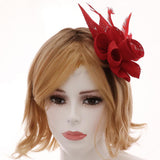 Feather Fascinators Womens Flower Derby Hat Wedding Bridal Headpieces Red