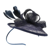 Women Feather Sinamay Fascinator Races Wedding Derby Headband Hat Navy Blue