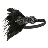 Women Vintage 1920s Peacock Feather Headbands Fascinator Wedding Black