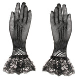 Floral Bowknot Lace Short Gloves Women Bridal Wedding Party Costumes Black