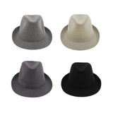 Men Women Vintage Summer Gangster Trilby Linen Fedora Hat 58cm Gray