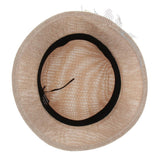 Ladies Flax Fashion Straw Beach Fisherman Sunhat Flower Billycock Cap Beige