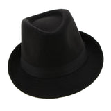 Men's Manhattan Structured Gangster Trilby Irish Wool Felt Fedora Hat Black