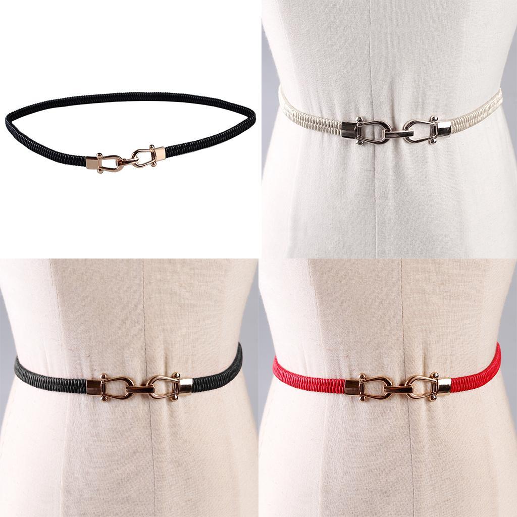 Maxbell Retro Fold Elastic Waist Belt Stretchy Cinch Belt PU Leather Waistband Black