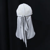 Unisex Bandana Hat Silky Durag Long Tail Headwrap Biker Chemo Cap White