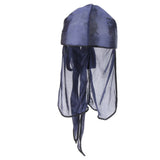 Unisex Bandana Hat Silky Durag Long Tail Headwrap Biker Chemo Cap Navy blue