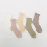 6pairs Lace Ruffle Floral Elastic Womens Breathable Casual Socks Pink