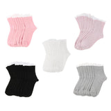 Women Girl Solid Lace Edge Cotton High Ankle Socks Crew Socks Pink