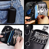 Maxbell Mens Key Holders Casual Bifold Genuine Cow Leather Key Bag Key Case Black