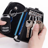 Maxbell Mens Key Holders Casual Bifold Genuine Cow Leather Key Bag Key Case Black