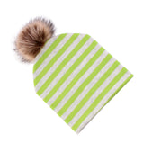 Womens Warm Winter Cotton Knit Beanie Large Pom Hat Green White Striped