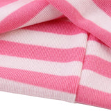 Womens Warm Winter Cotton Knit Beanie Large Pom Hat Pink White Striped