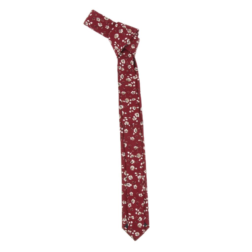 Men's Skinny Tie Floral Printed Cotton Necktie Weddings Groom Dance Gift 06