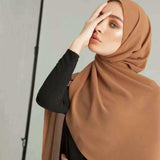 Women Solid Bubble Chiffon Scarf Muslim Hijabs Head Scarf Shawls Camel