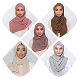 Women Solid Bubble Chiffon Scarf Muslim Hijabs Head Scarf Shawls White