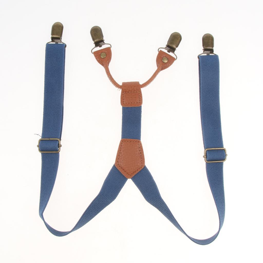 Maxbell Kid Boy Girl Necktie Adjustable Y-back Suspender Set Clip-on Strap Blue
