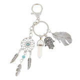 Bohemian Antique Silver Key Chain Key Ring Dream Catcher Keychain Clear Blue