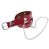 Womens Punk Hollow Leather Waist Belt for Jeans Pants with Metal Chain Red