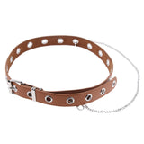 Womens Punk Hollow Leather Waist Belt for Jeans Pants with Metal Chain Brown