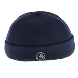 Mens Vintage Docker Hat Wool Felt Leon Beanie Cap Adjustable Navy Blue
