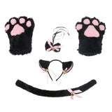 Maxbell Cat Cosplay Set Plush Gloves Kitten Ear Tail Collar Paws Party Costume Black - Aladdin Shoppers