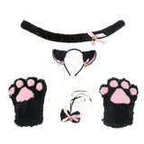 Maxbell Cat Cosplay Set Plush Gloves Kitten Ear Tail Collar Paws Party Costume Black - Aladdin Shoppers