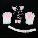 Maxbell Cat Cosplay Set Plush Gloves Kitten Ear Tail Collar Paws Party Costume White - Aladdin Shoppers