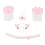 Maxbell Cat Cosplay Set Plush Gloves Kitten Ear Tail Collar Paws Party Costume White - Aladdin Shoppers