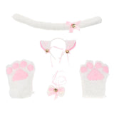 Maxbell Cat Cosplay Set Plush Gloves Kitten Ear Tail Collar Paws Party Costume White - Aladdin Shoppers