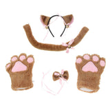 Maxbell Cat Cosplay Set Plush Gloves Kitten Ear Tail Collar Paws Party Costume Brown - Aladdin Shoppers