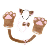 Maxbell Cat Cosplay Set Plush Gloves Kitten Ear Tail Collar Paws Party Costume Brown - Aladdin Shoppers