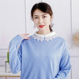 Women False Collar Fake Half Shirt Blouse Detachable Bib White lace flower