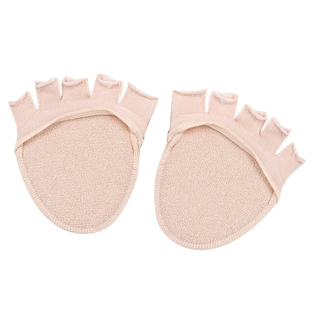 Five Toe Socks Invisible Non-Slip Half Socks No-show Socks for Women Beige