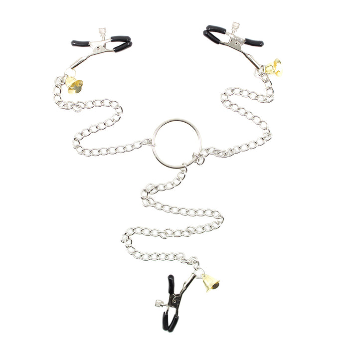 Maxbell Women Nipple Breast Clamps Metal Chain Clips Adults Flirt Silver with bells