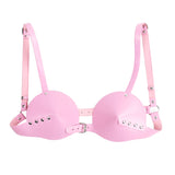 Maxbell Punk PU Leather  Cup Bra Top Breast Harness Gothic Woman Costume Pink