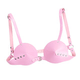 Maxbell Punk PU Leather  Cup Bra Top Breast Harness Gothic Woman Costume Pink