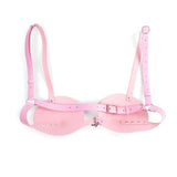 Maxbell Punk PU Leather  Cup Bra Top Breast Harness Gothic Woman Costume Pink